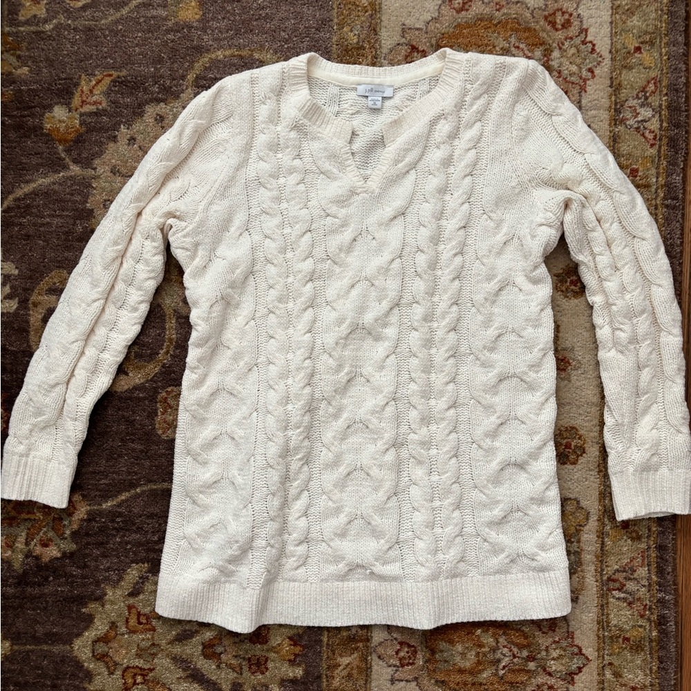 J. Jill V-Neck Cable Knit Sweater in Cream